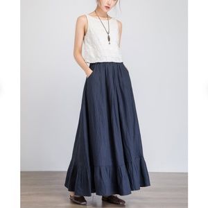 Navy Pleated Ruffled Skirt